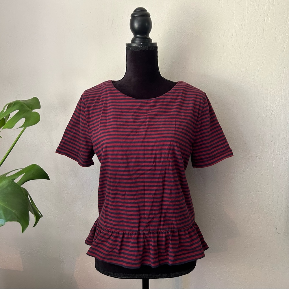 J. crew Maroon Striped Peplum Top